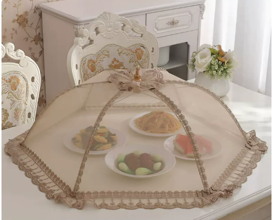 Hot recommended round thick frame dish cover household folding cover dining table dust-proof food meal cover (golden wall brilliant) (size: diagonal 80CM)