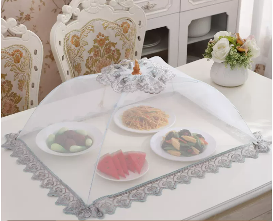 Hot recommended rectangular thick frame vegetable cover household folding cover dining table dust-proof food meal cover (Shui Mu Qinghua) (size: 70*50CM)