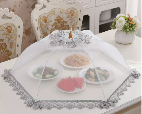 Hot recommended round thick frame dish cover household folding cover dining table dust-proof food meal cover (Shui Mu Qinghua) (size: diagonal 80CM)