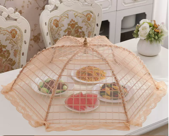 Hot recommended round thick frame dish cover household folding cover dining table dust-proof food meal cover (classic grid) (size: diagonal 80CM)