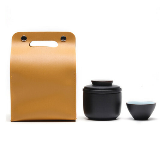 熱推戶外便攜式旅行茶具【A4圓點[黑]一壺大小杯黃提皮包】