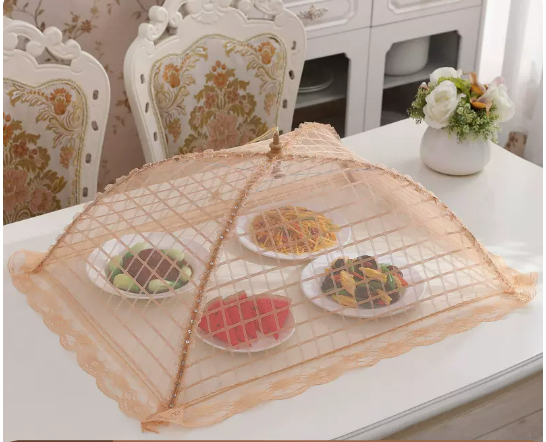 Hot recommended rectangular thick frame dish cover household folding cover dining table dust-proof food meal cover (classic grid) (size: 70*50CM)