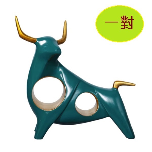 Hot recommendation: a pair of cow resin lucky ornaments (head-up cow-a pair of green)