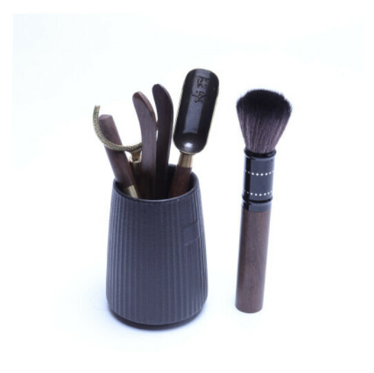 Hot recommendation: Liujunzi Tea Making Tools, Tea Knife, Needle Clamp, Tea Ceremony Accessories [Black Pottery Striped Black Sandalwood]