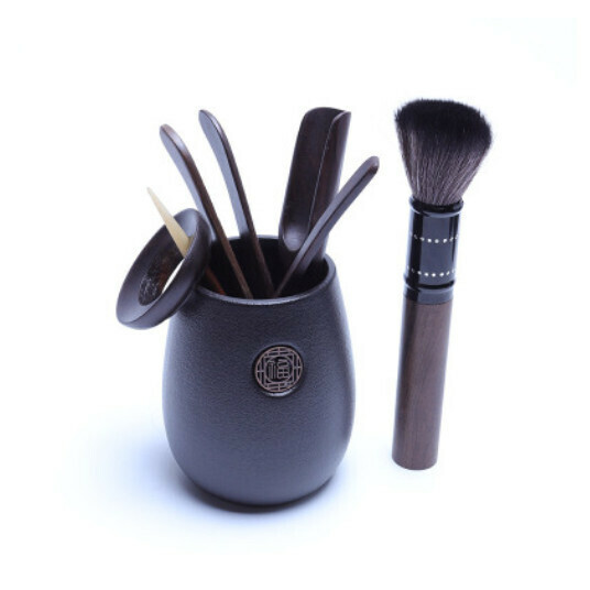 熱推六君子泡茶工具茶刀針夾茶道配件【圓福黑檀木】