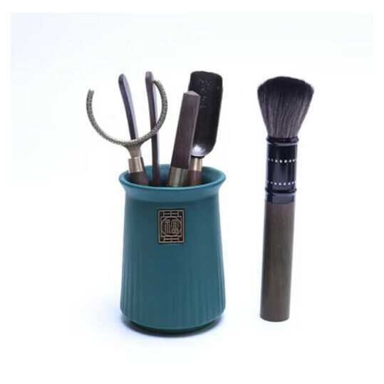 熱推六君子泡茶工具茶刀針夾茶道配件【福順綠黑檀木】