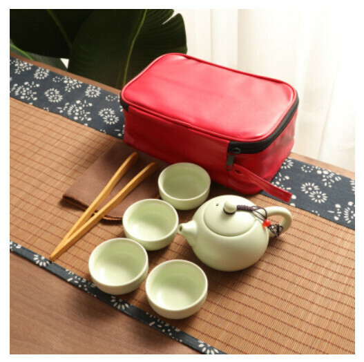 熱推定窯西施壺功夫茶具【西施壺青一壺四杯紅皮包夾巾】
