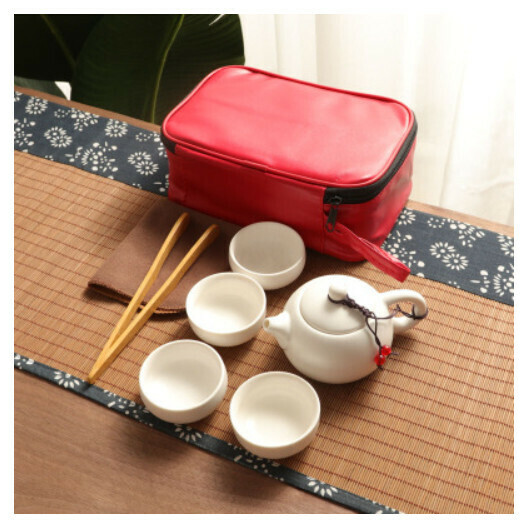 熱推定窯西施壺功夫茶具【西施壺白一壺四杯紅皮包夾巾】