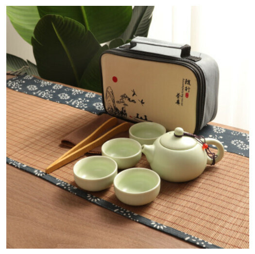 熱推定窯西施壺功夫茶具【西施壺青一壺四杯手提包】