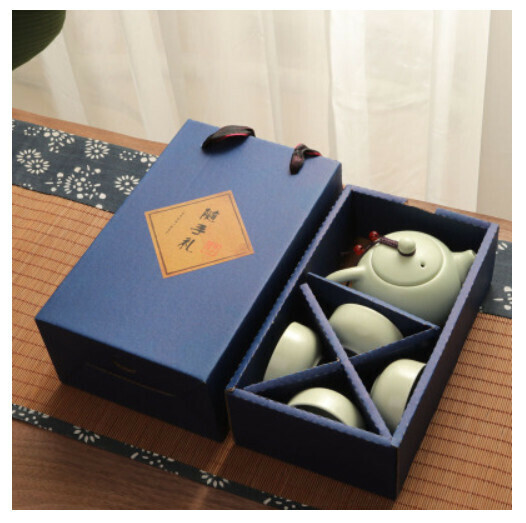 爆款定窯西施壺功夫茶具【西施壺青一壺四杯藍禮盒】
