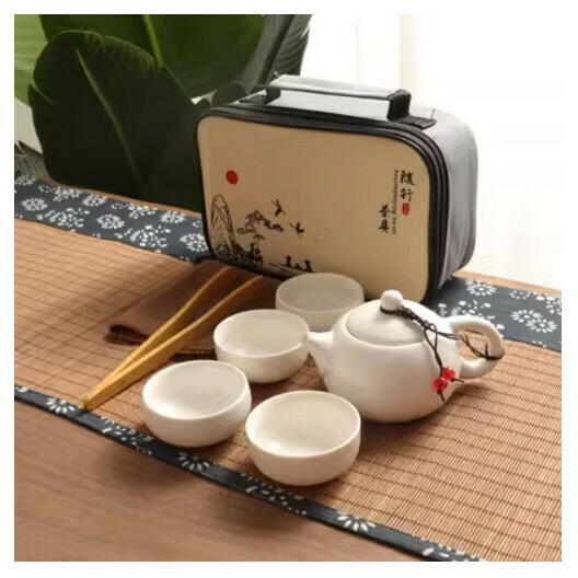 爆款定窯西施壺功夫茶具【西施壺白一壺四杯手提包】