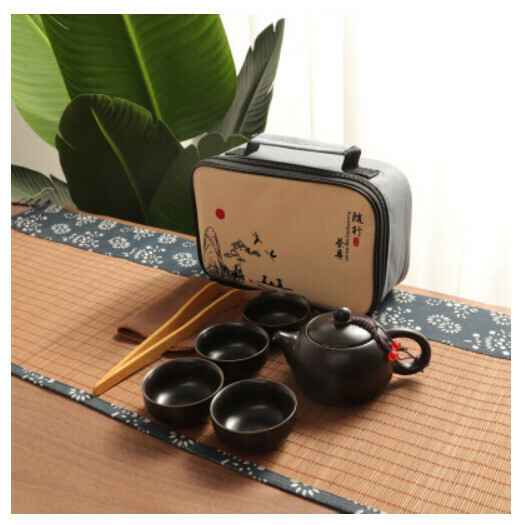 爆款定窯西施壺功夫茶具【西施壺黑一壺四杯手提包】