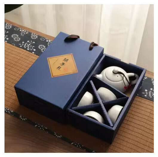 爆款定窯西施壺功夫茶具【西施壺白一壺四杯藍禮盒】