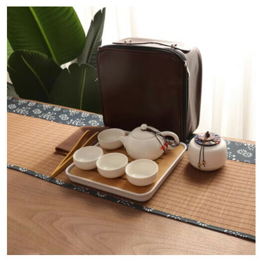 爆款定窯西施壺功夫茶具【西施壺白10件套巾夾巾盤暗紅皮包】