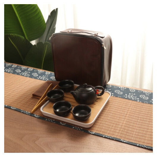 爆款定窯西施壺功夫茶具【西施壺黑10件套巾夾巾暗紅皮包】