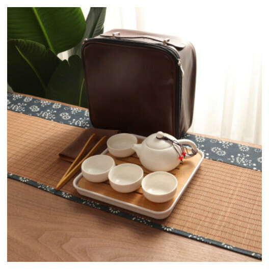 爆款定窯西施壺功夫茶具【西施壺白10件套巾夾巾暗紅皮包】