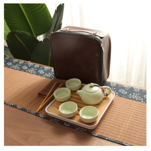 爆款定窯西施壺功夫茶具【西施壺青10件套巾夾巾暗紅皮包】