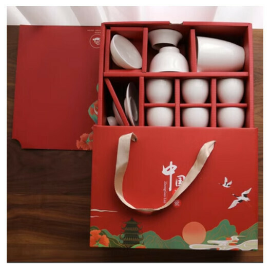 爆款蓋碗羊脂玉瓷功夫茶具套裝【羊脂玉蓋碗10頭【送紅禮盒】