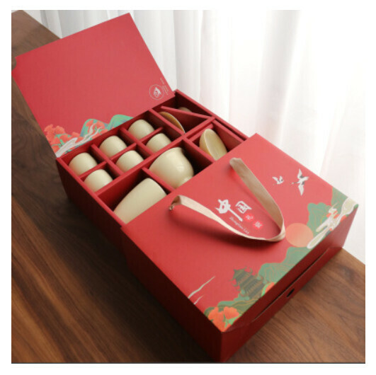 爆款蓋碗羊脂玉瓷功夫茶具套裝【寶石黃蓋碗10頭【送紅禮盒】