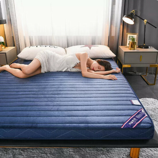 Popular bedroom mattress [Fale velvet, dark blue, 6.5 cm thick, 1.8*2.0 meters]
