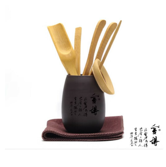 爆款六君子套裝配件喝茶用品夾子刷子茶刀泡茶工具【A7-黑(竹配件)捨得】