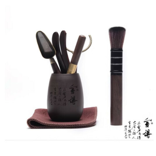 爆款六君子套裝配件喝茶用品夾子刷子茶刀泡茶工具【A8-黑(黑檀木)捨得】