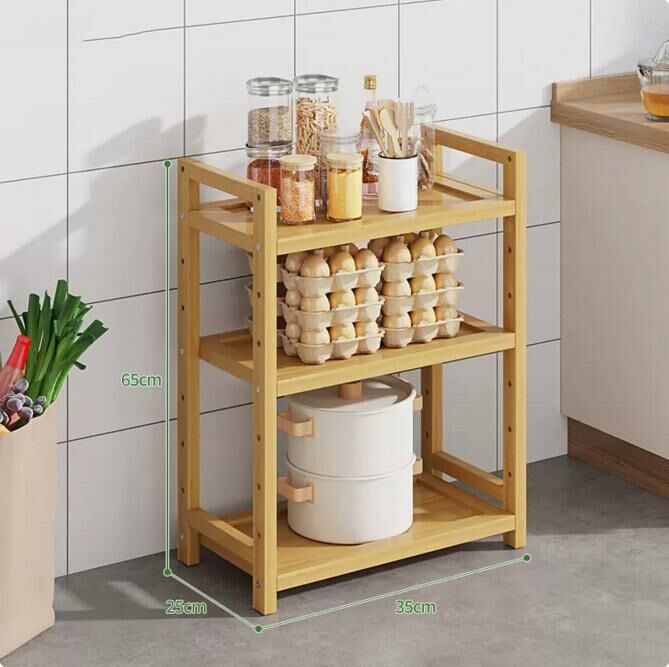 New multi-layer kitchen shelf (3 layers, 35 inches long, wood color)