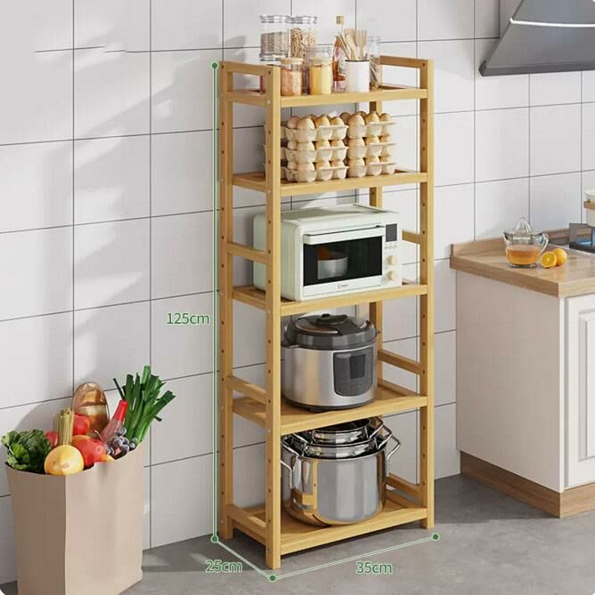 New multi-layer kitchen shelf (5 layers, 35 inches long, wood color)