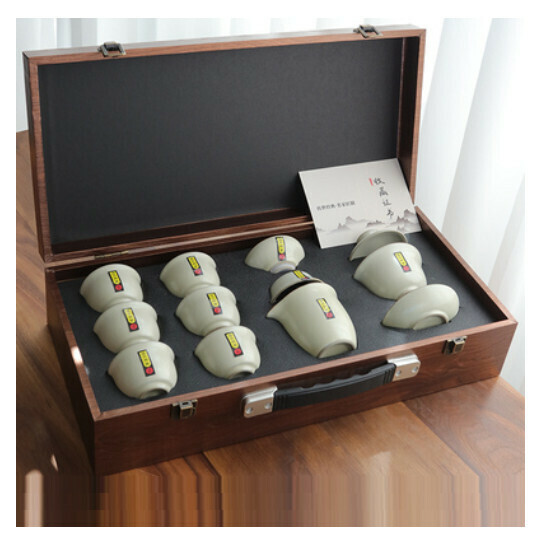 新款茶壺蓋碗泡茶茶具套裝【A9-哥窯【米黃10頭蓋碗】手提箱】