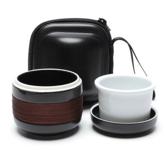 新款便攜式小巧防燙功夫茶具【A1-易享杯【黑色+皮包】