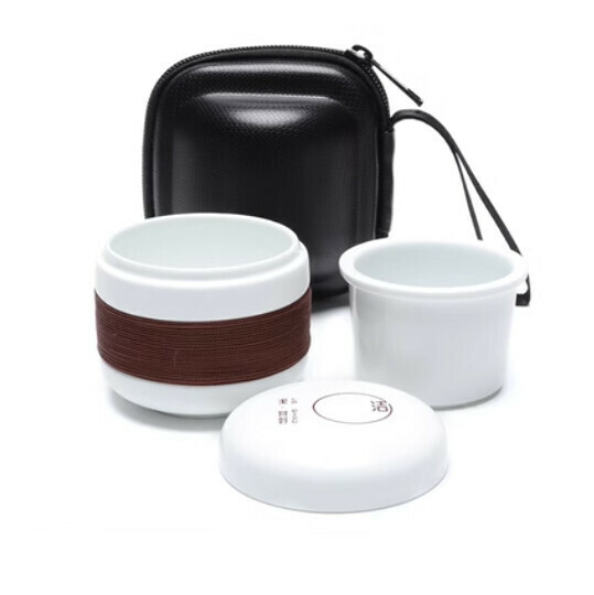 新款便攜式小巧防燙功夫茶具【A3-易享杯【白色+皮包】