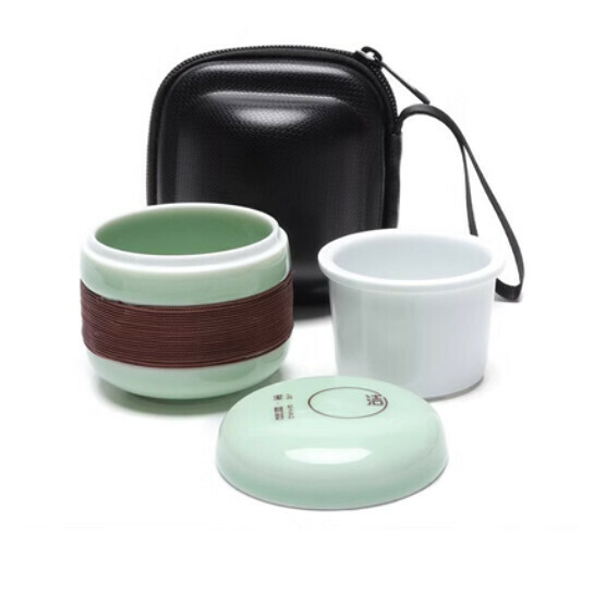 新款便攜式小巧防燙功夫茶具【A6-易享杯【青色+皮包】
