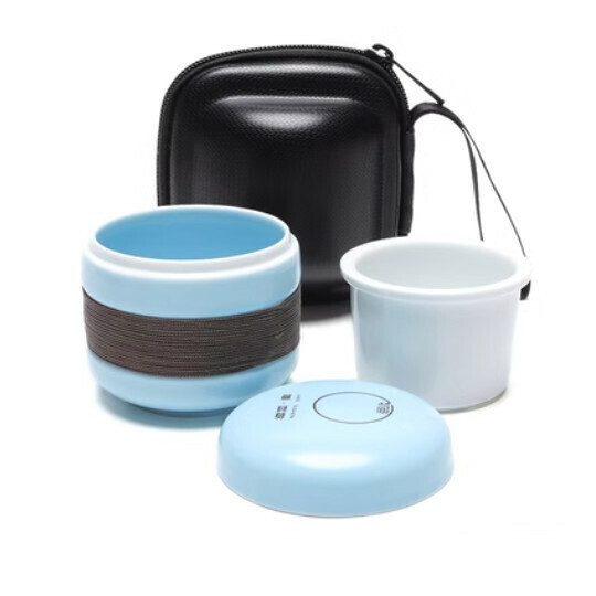 新款便攜式小巧防燙功夫茶具【A7-易享杯【天藍+皮包】