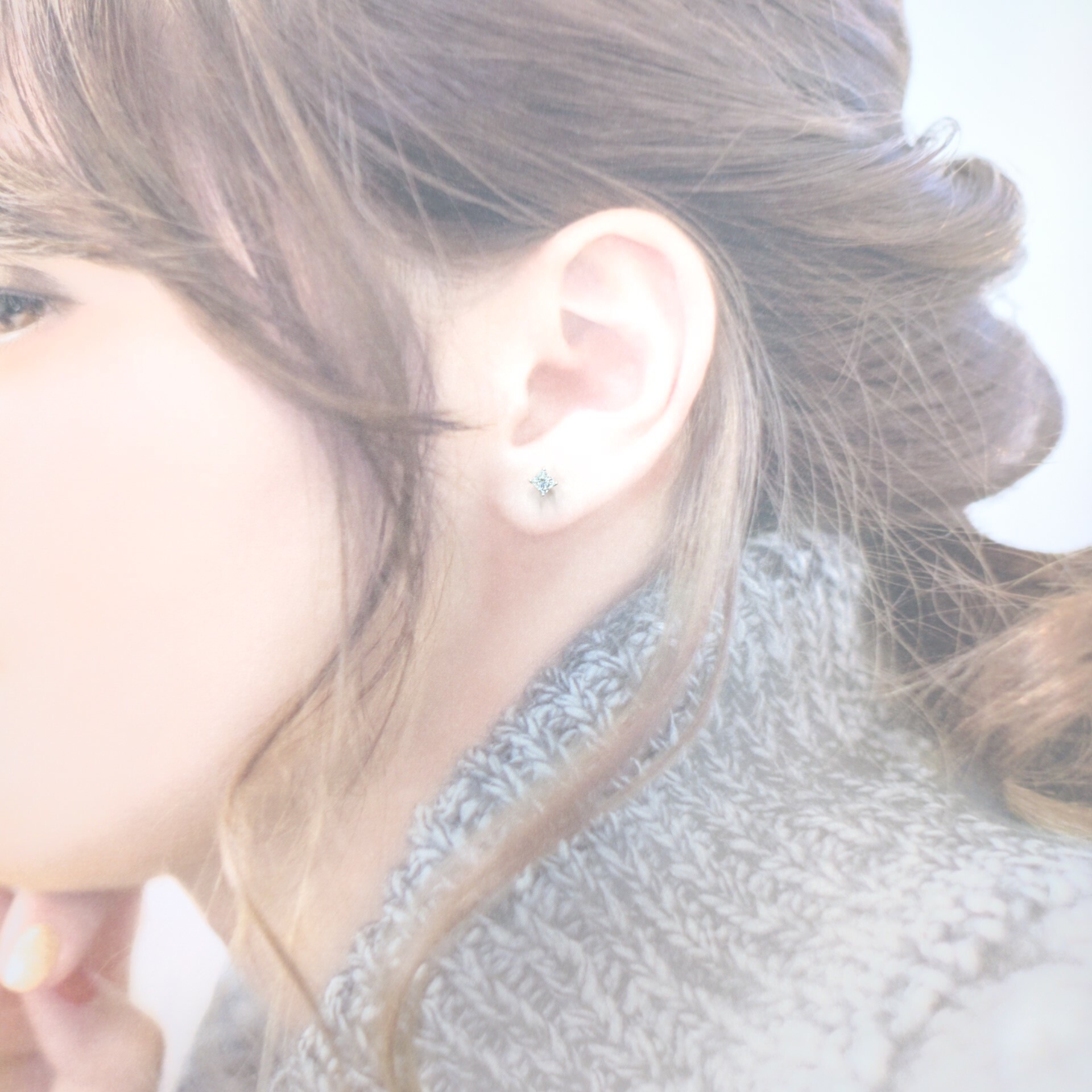 全新18K白金【主石37份方形鑽石】耳環