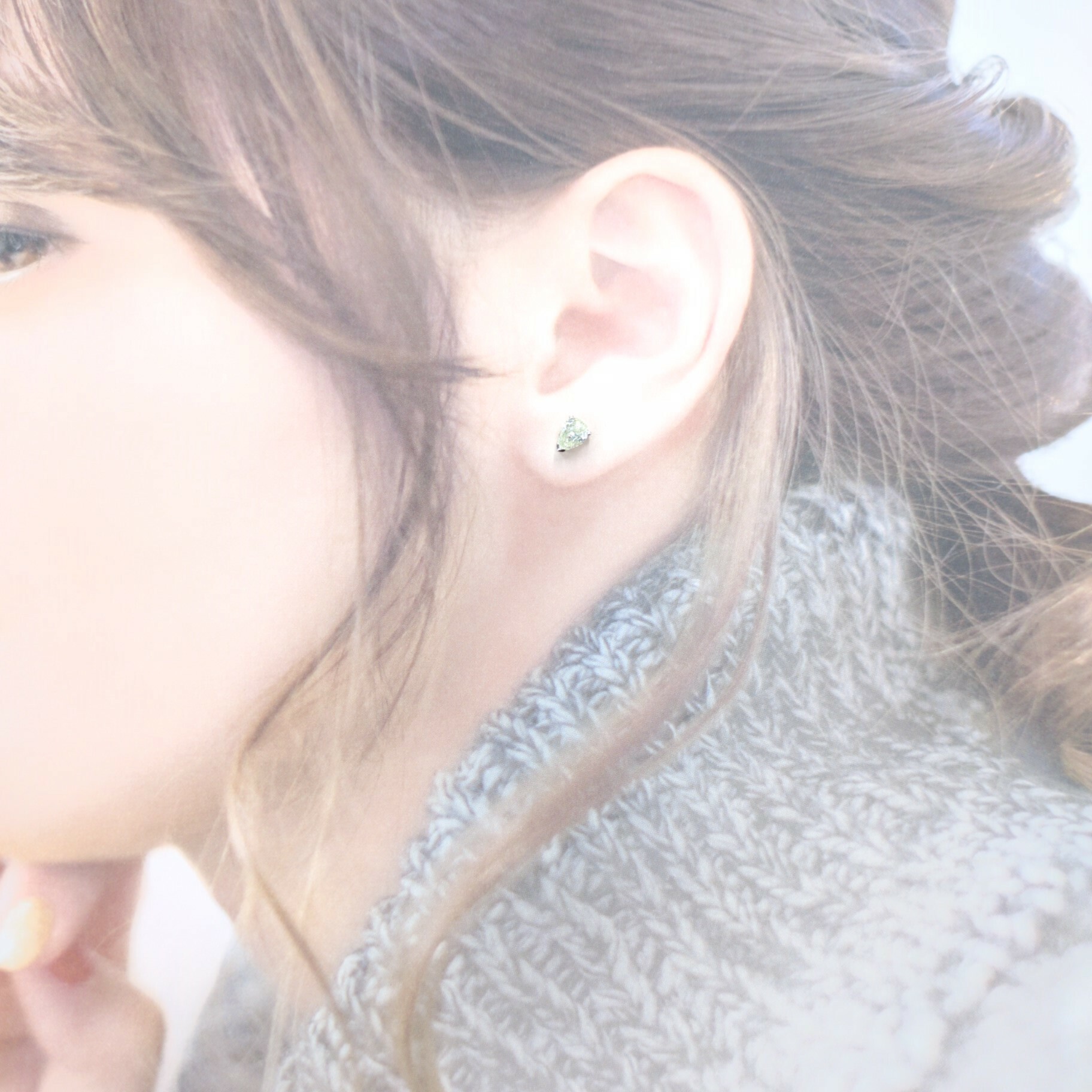 全新18K白金【主石49份梨形鑽石】耳環