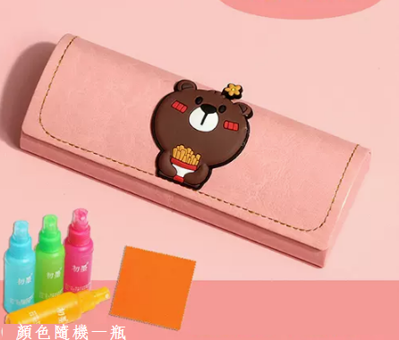 Hot recommended storage cute box for myopia glasses case (specifications: leather powder-little brown bear + free lens cloth and care agent)