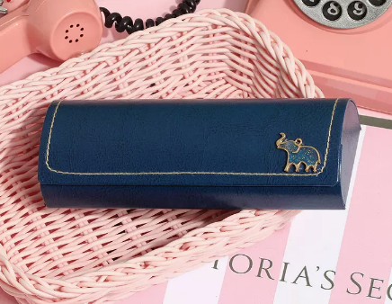 Hot recommended storage cute box for myopia glasses case (specifications: leather blue-quicksand auspicious elephant + free lens cloth and care agent)
