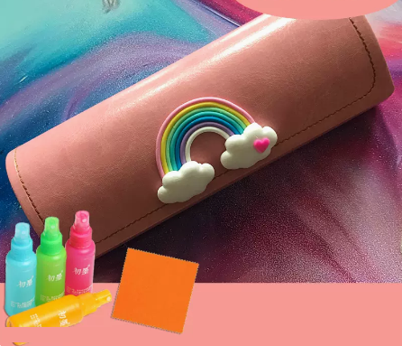 Hot recommended storage cute box for myopia glasses case (specifications: leather powder-heart rainbow + free lens cloth and care agent)