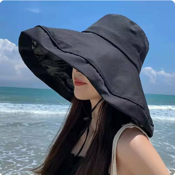 Hot recommended summer sun protection large brim hat (black)