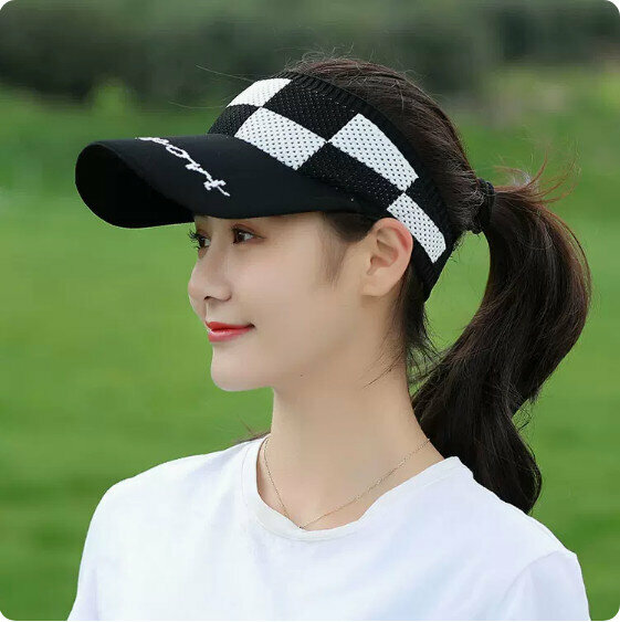Hot summer outdoor hollow top sun hat (plaid style - black)