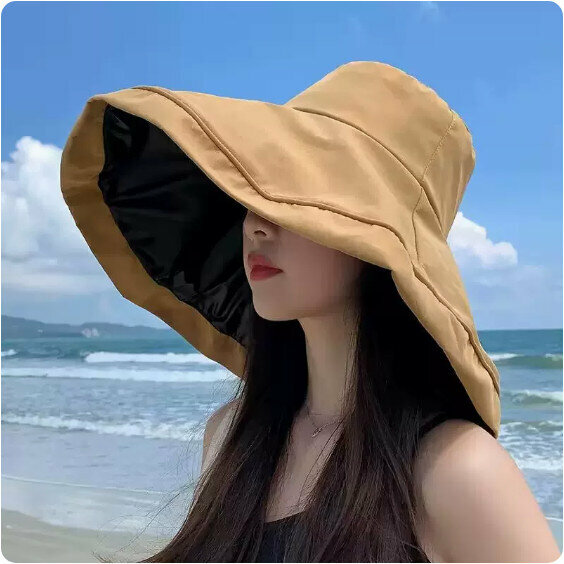 Hot summer sun protection large brim hat (khaki)