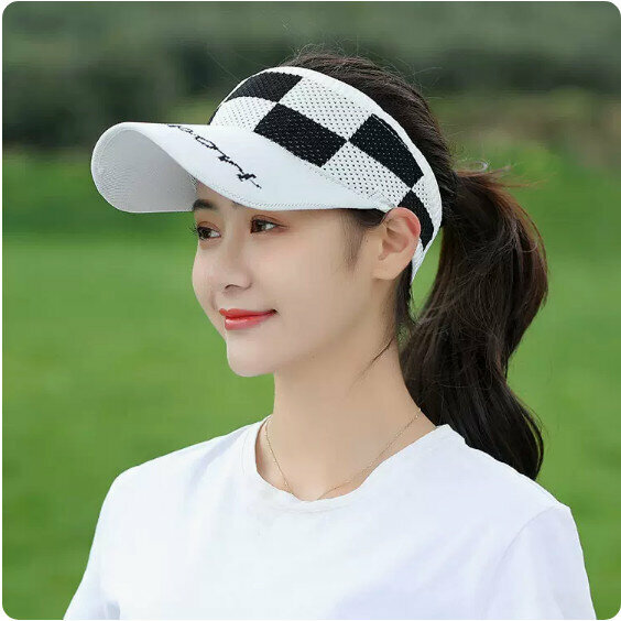 Hot summer outdoor hollow top sun hat (plaid style-white)