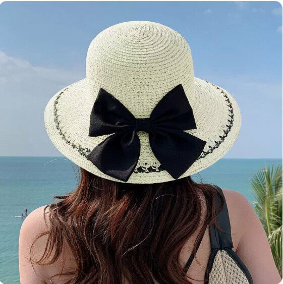 Hot summer straw dome sun hat (white) [one size fits all]
