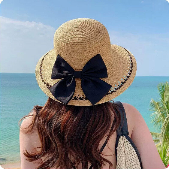 Hot summer straw dome sun hat (coffee) [one size fits all]