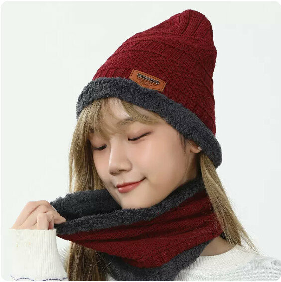 Popular winter knitted headband and beanie (burgundy) [one size fits all]