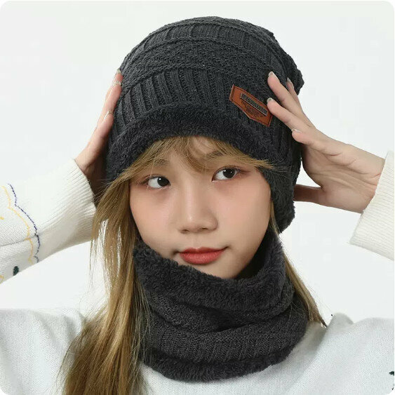 Popular winter knitted headband and beanie (grey) [one size fits all]
