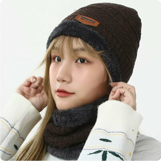Popular winter knitted headband and beanie (brown) [one size fits all]