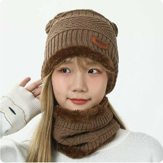 Popular winter knitted headband and beanie (khaki) [one size fits all]
