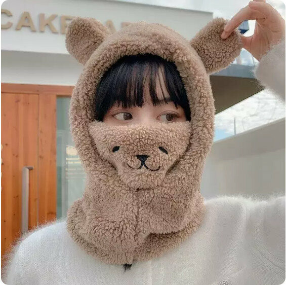 Hotly recommended winter warm all-in-one plush bear hat (brown) [one size fits all]