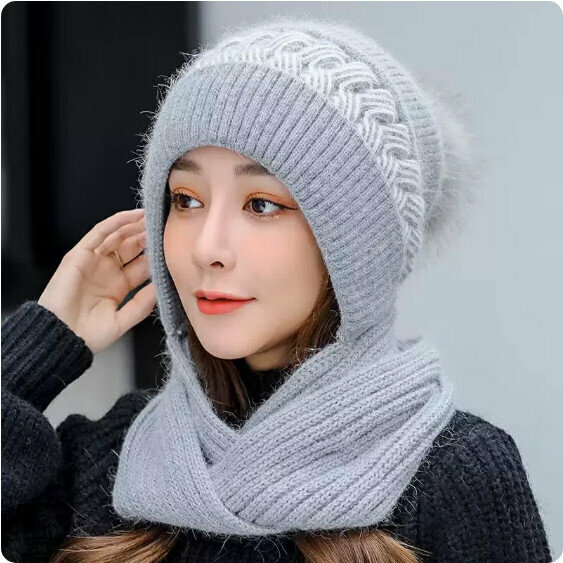 Hotly recommended winter thickened and warm knitted one-piece hat (grey) [one size fits all]
